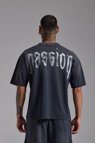 Washed Passion Brush Boxy Fit Tshirt | Puslu Siyah