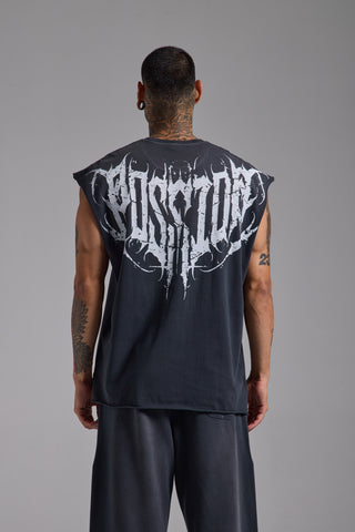 Washed Spike Oversize Tank | Puslu Siyah