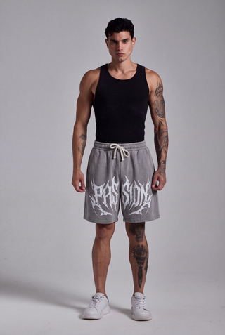 gri erkek washed script shorts passion athletics