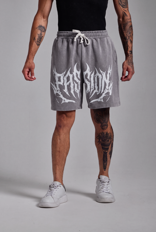 gri siyah erkek washed script shorts passion athletics
