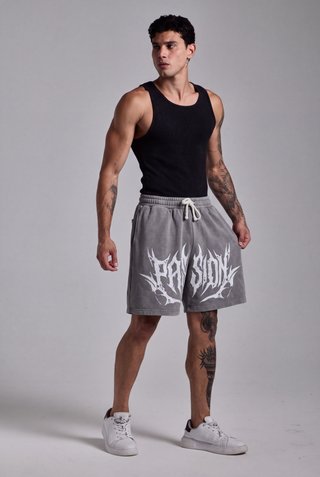 gri erkek washed script shorts passion athletics