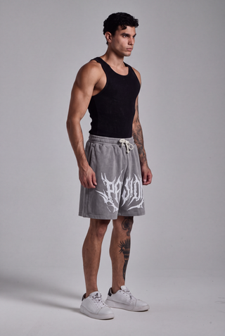 gri erkek washed script shorts passion athletics