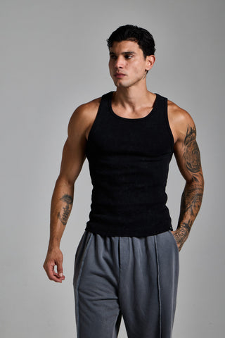 puslu siyah erkek washed ribbed tank top passion athletics