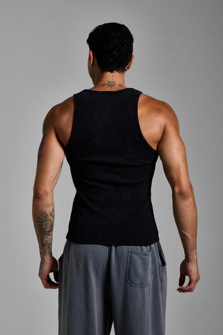 puslu siyah erkek washed ribbed tank top passion athletics