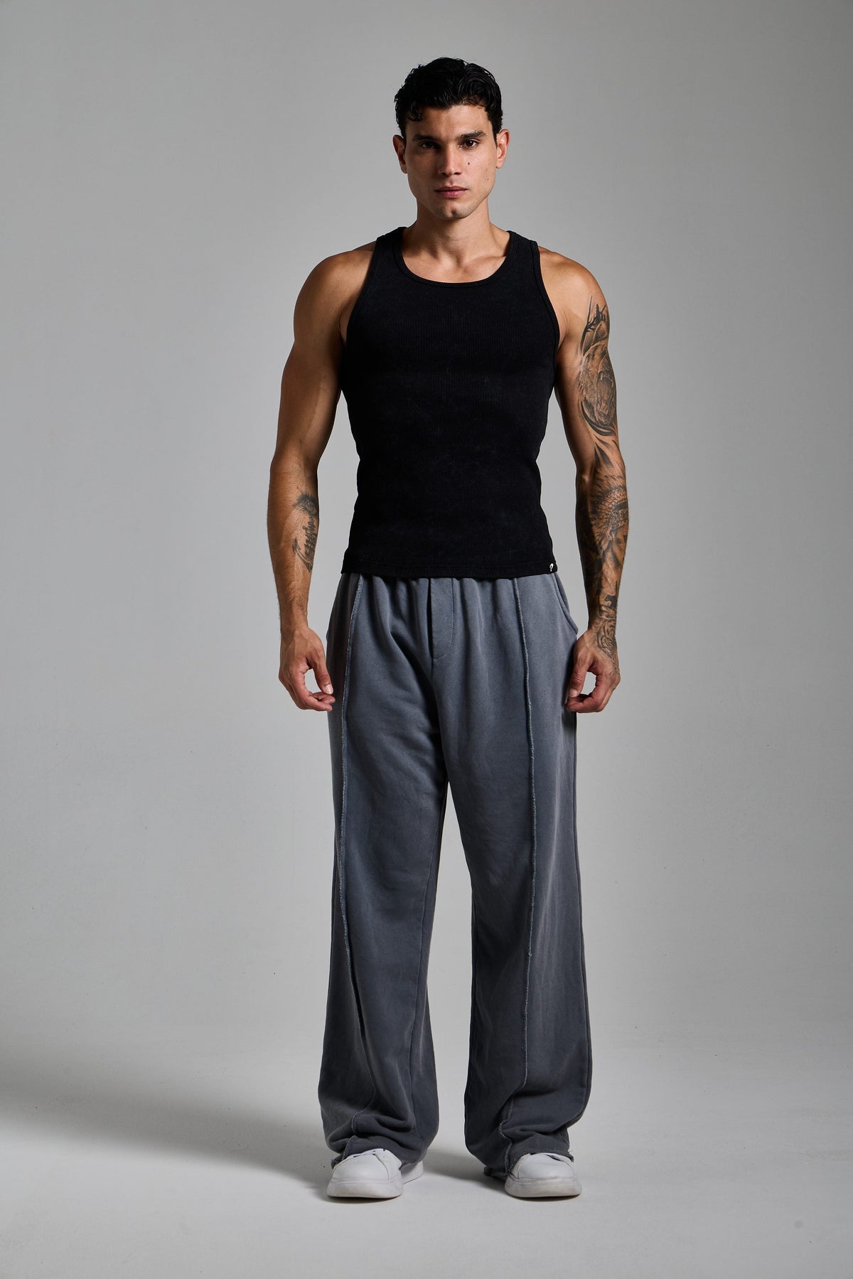 puslu siyah erkek washed ribbed tank top passion athletics