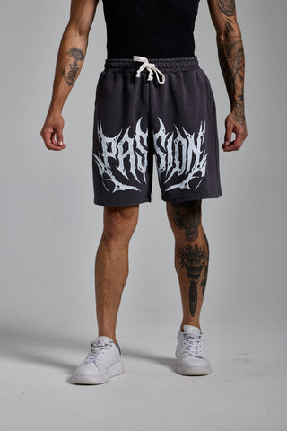 füme erkek washed script shorts passion athletics