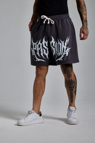 füme erkek washed script shorts passion athletics