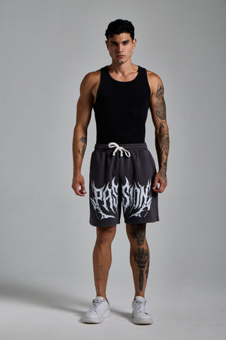 füme erkek washed script shorts passion athletics