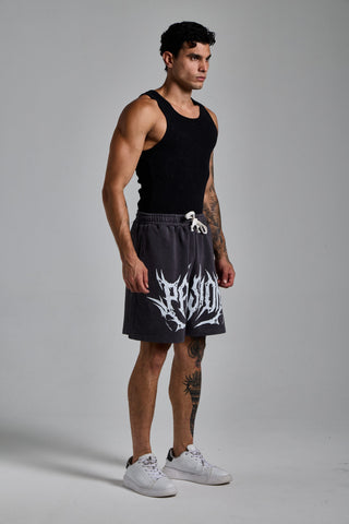 füme erkek washed script shorts passion athletics