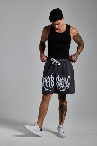 füme erkek washed script shorts passion athletics