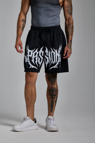 puslu siyah erkek washed script shorts passion athletics