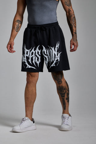 puslu siyah erkek washed script shorts passion athletics