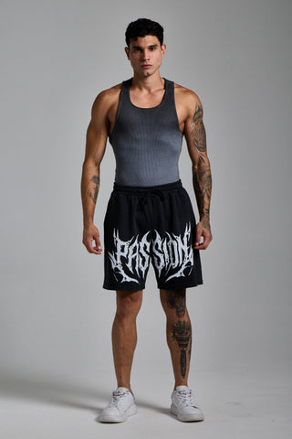 puslu siyah erkek washed script shorts passion athletics