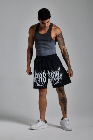 puslu siyah erkek washed script shorts passion athletics