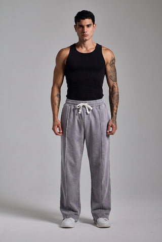 Washed Stripe Jogger Gri erkek tam boy