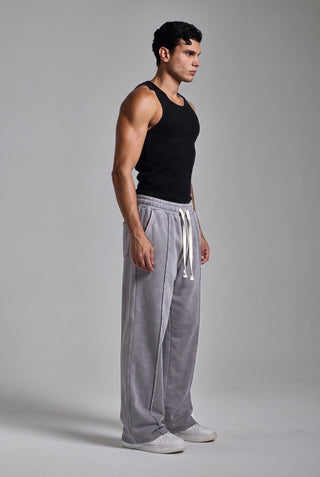 Washed Stripe Jogger Gri erkek tam boy yandan
