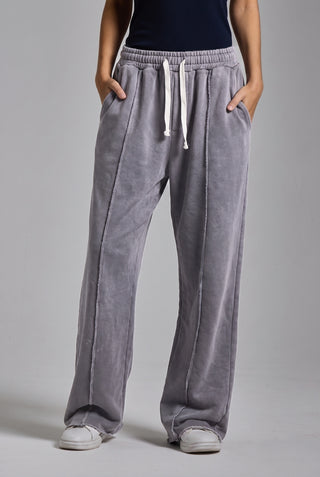 Washed Stripe Jogger Gri kadın önden