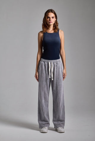 Washed Stripe Jogger Gri kadın tam boy